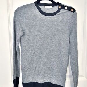 Equipment Gray  Cashmere and Silk Gold Button Crewneck Sweater Size Small
